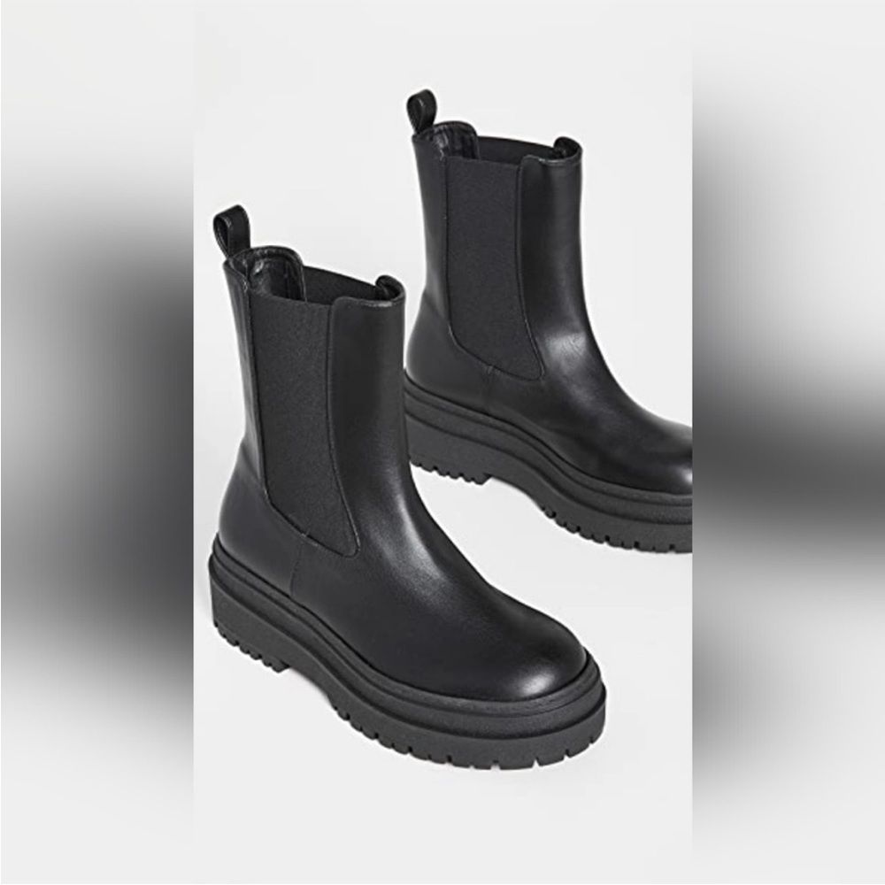 New Good American Black Leather Pull On Platform Boots - Picture 13 of 13